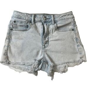 AMERICAN Eagle Light Wash Hi-Rise Shortie Denim Shorts 2 Distressed Cut Off